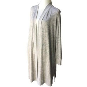 Joan Vass Womens Heathered Gray Long Sleeve Ribbed Knit Open Drape Cardigan XL